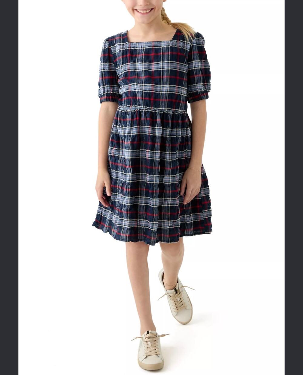 New girls Tommy Hilfiger seersucker navy dress sz 7